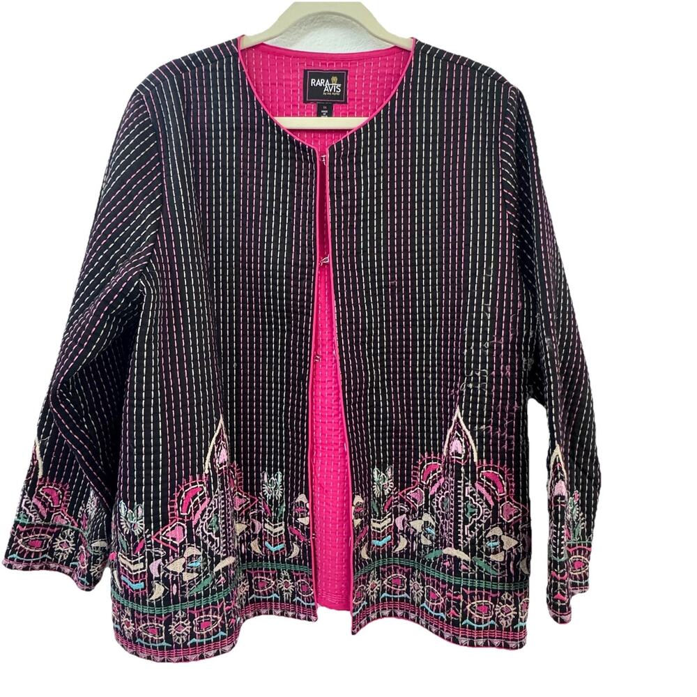 Rara Avis by Iris Apfel Embroidered Black Blazer Jacket 1X Artsy Boho